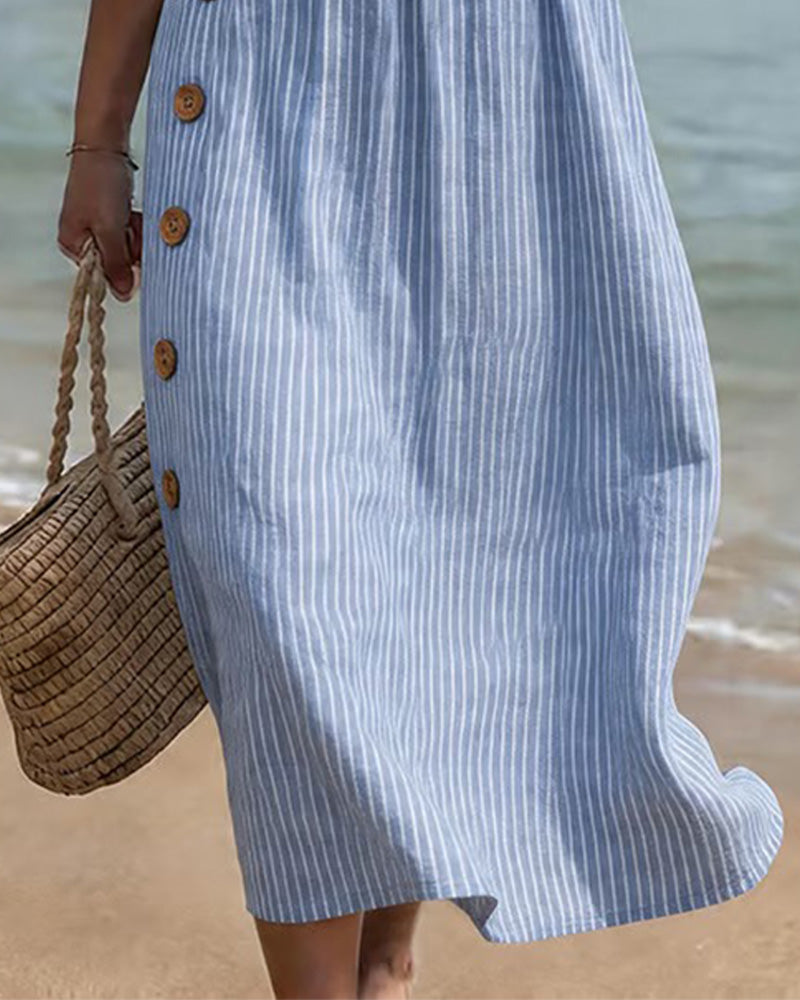 Robe Rayure Fine Bouton Bois