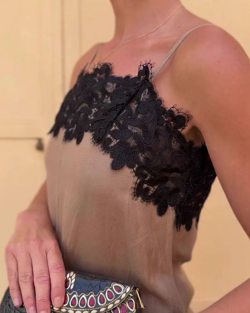 Robe Bretelles Spaghetti Dentelle Patchwork