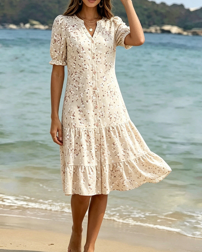 Robe Florale Col V Superposée