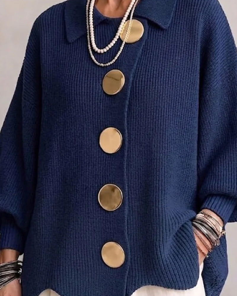 Cardigan Grand Bouton Métallique Revers