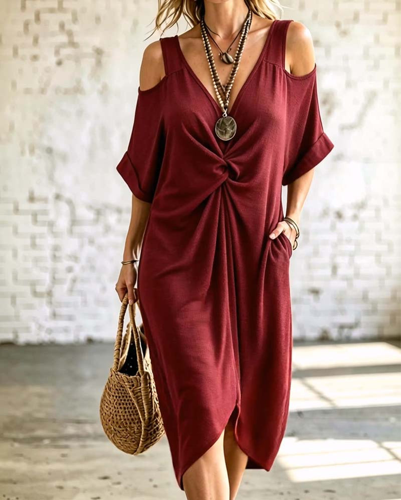 Robe Unie Épaule Dénudée Froncée