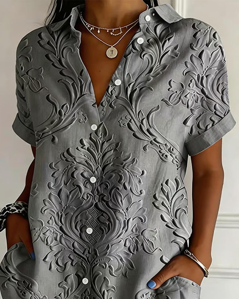 Chemise Revers Gaufrée Manche Courte