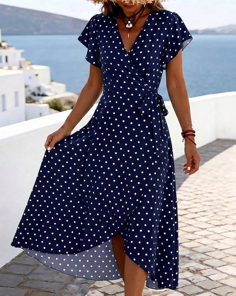 Robe Col En V À Pois Volant Taille