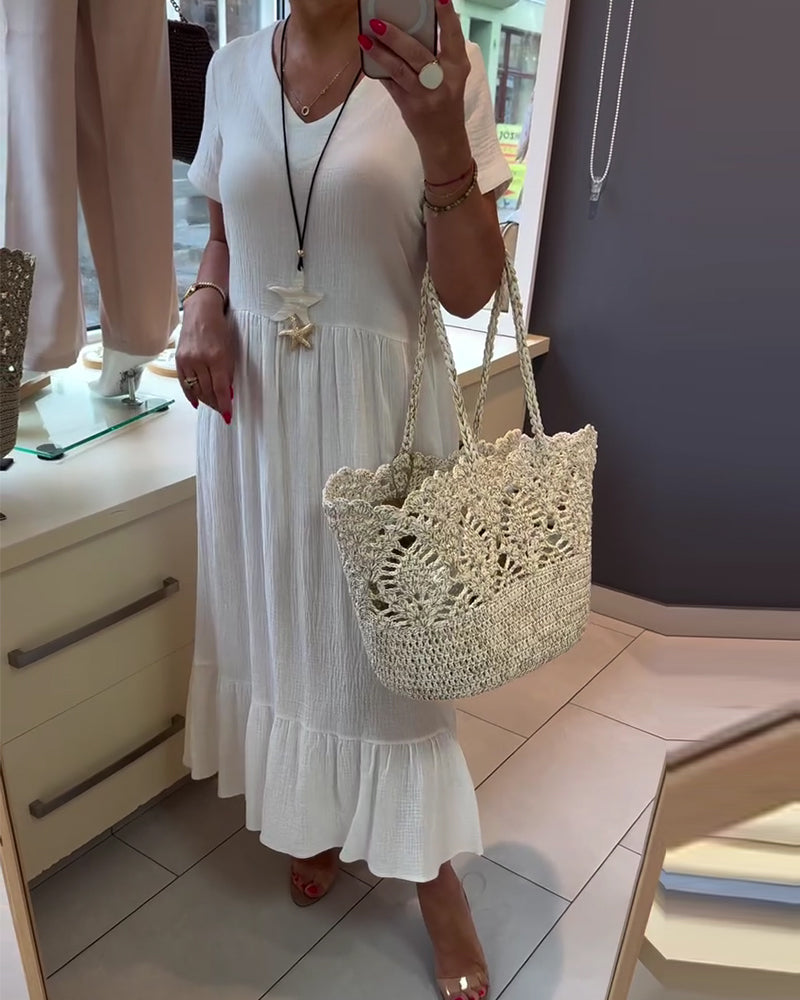 Robe Col En V Texturée Resort Longue