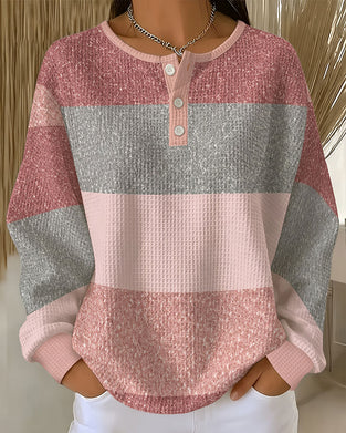 Sweatshirt Bouton Col Rond Bloc De Couleur