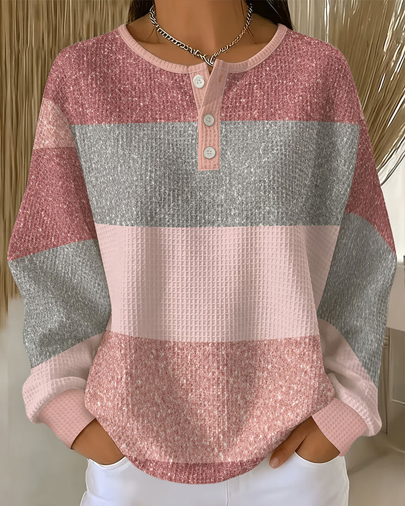 Sweatshirt Bouton Col Rond Bloc De Couleur