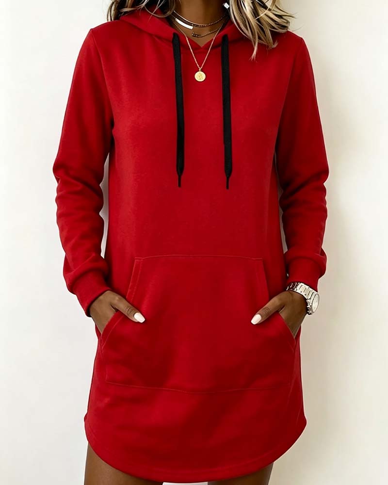 Robe Sweatshirt Unie Ourlet Courbe Capuche