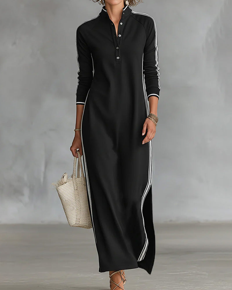 Robe Contraste Bouton Col V
