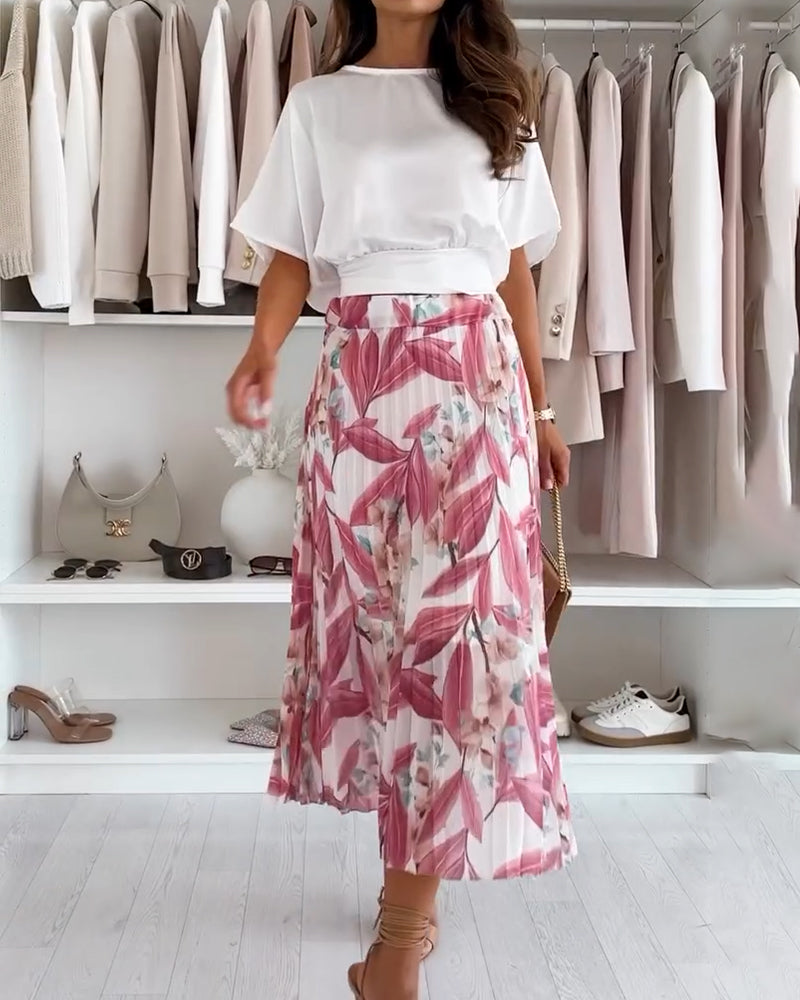 Blouse Couleur Unie Taille Nouée Manche Courte