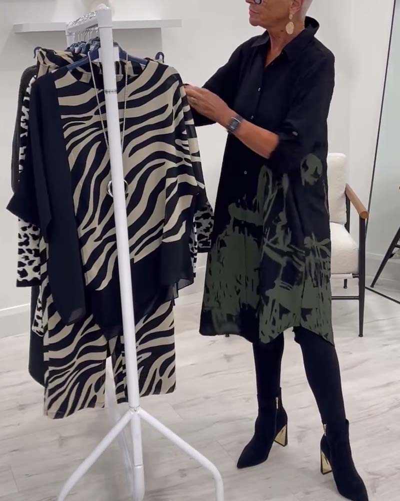 Robe décontractée à imprimé contrasté et boutons à revers