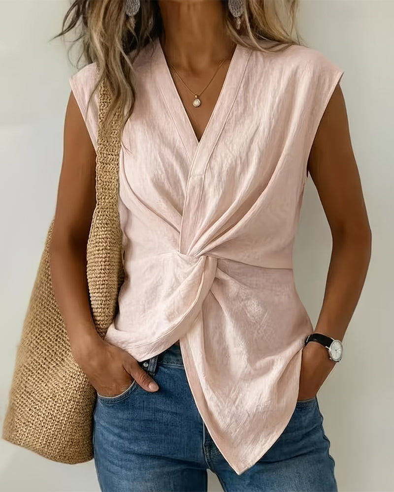 Blouse Nouée Col V Sans Manches