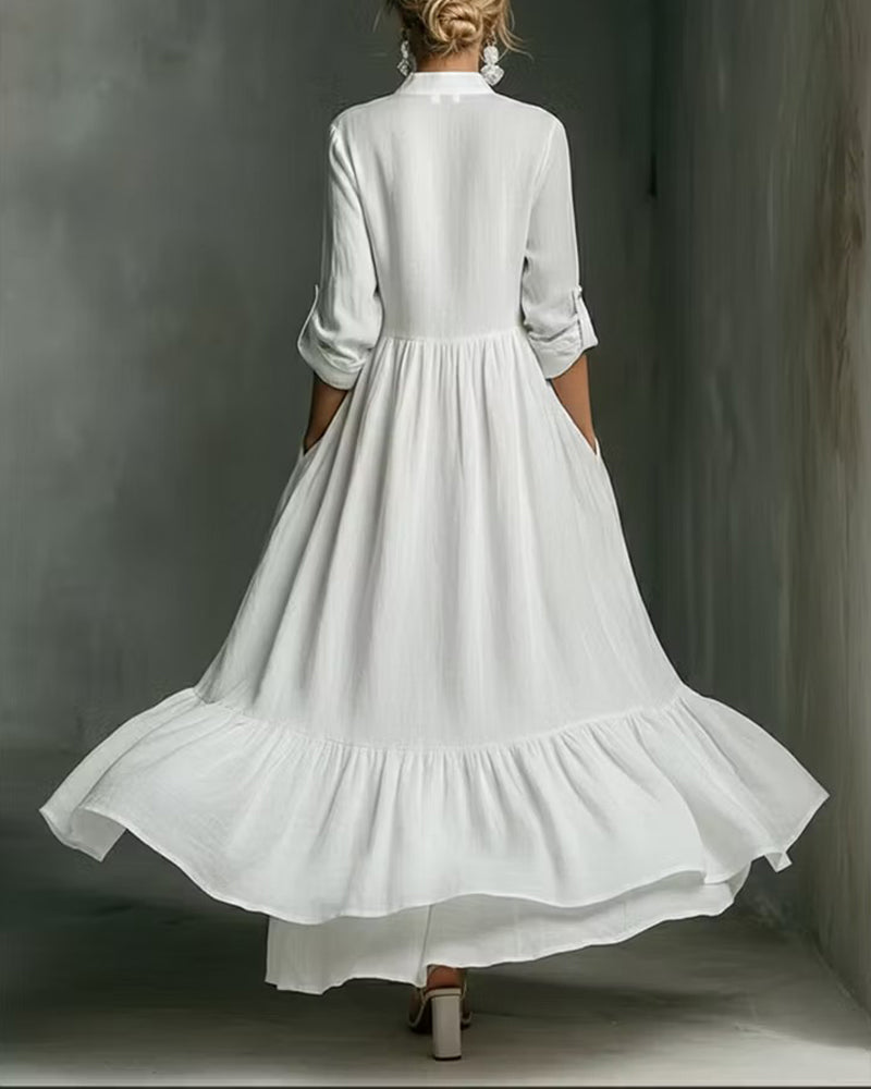 Robe Col Mandarine Demi Bouton Ligne A