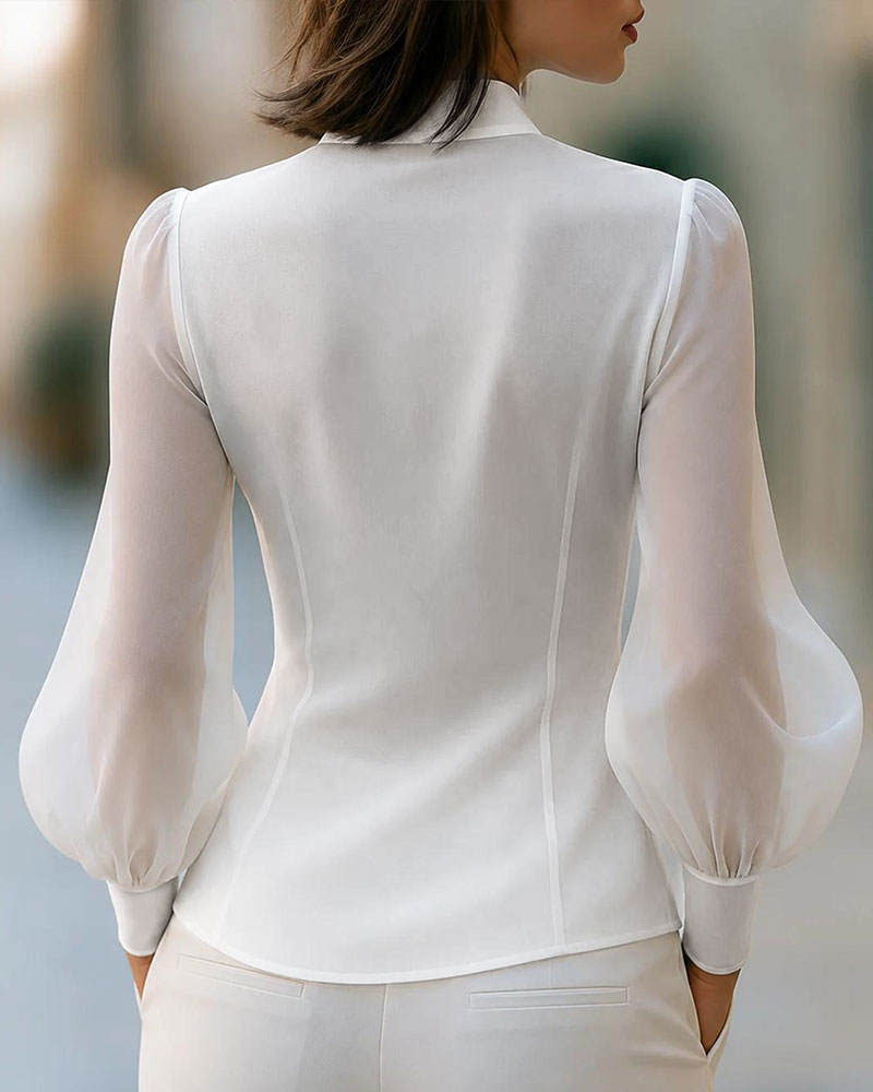 Blouse À Manches Longues, Col Montant Et Devant Croisé