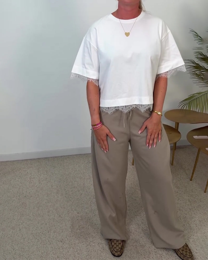 Blouse Dos Fente Dentelle Manche Courte