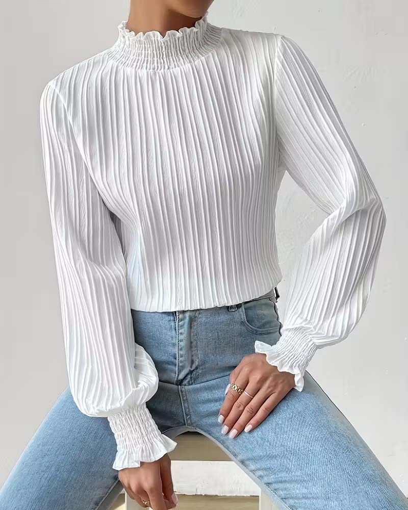 Blouse À Manches Longues Style Français À Volants