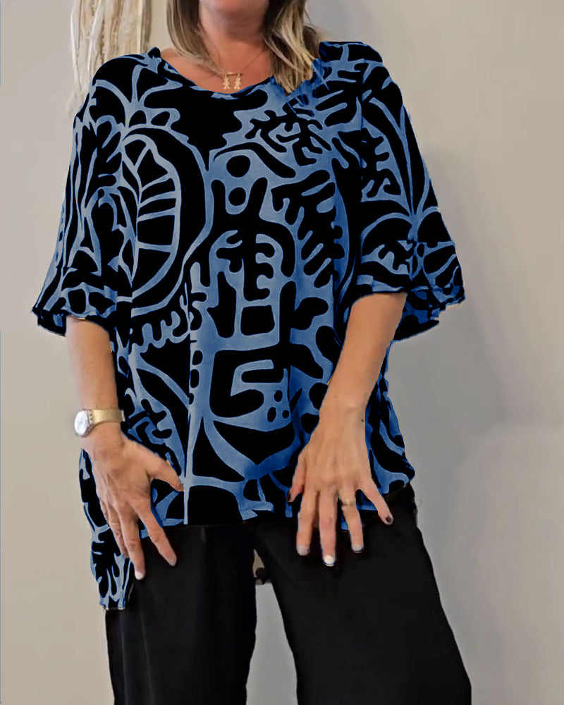 Haut Imprimé Botanique Abstrait Ample