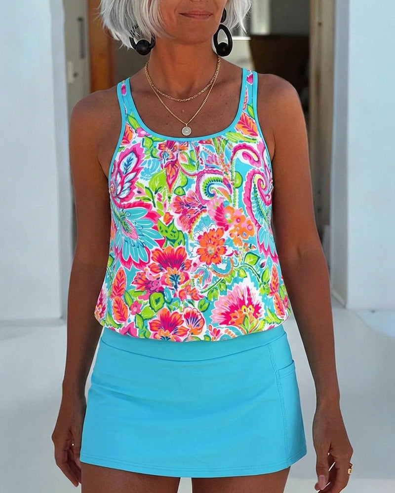 Tankini Imprimé Floral Débardeur