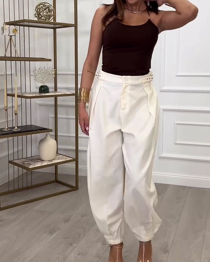 Pantalons Unis Boutonnés Jogger