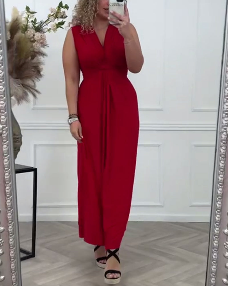 Robe élégante torsadée de couleur unie sans manches