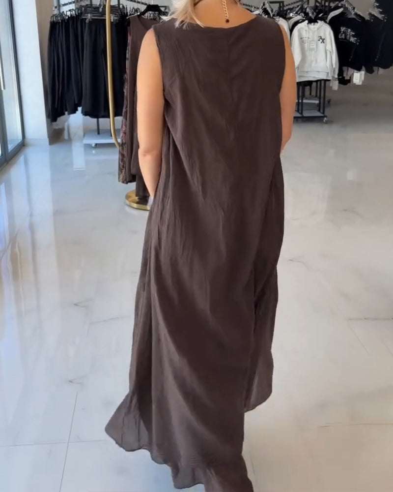 Robe Col Rond Asymétrique Sans Manches Évasée