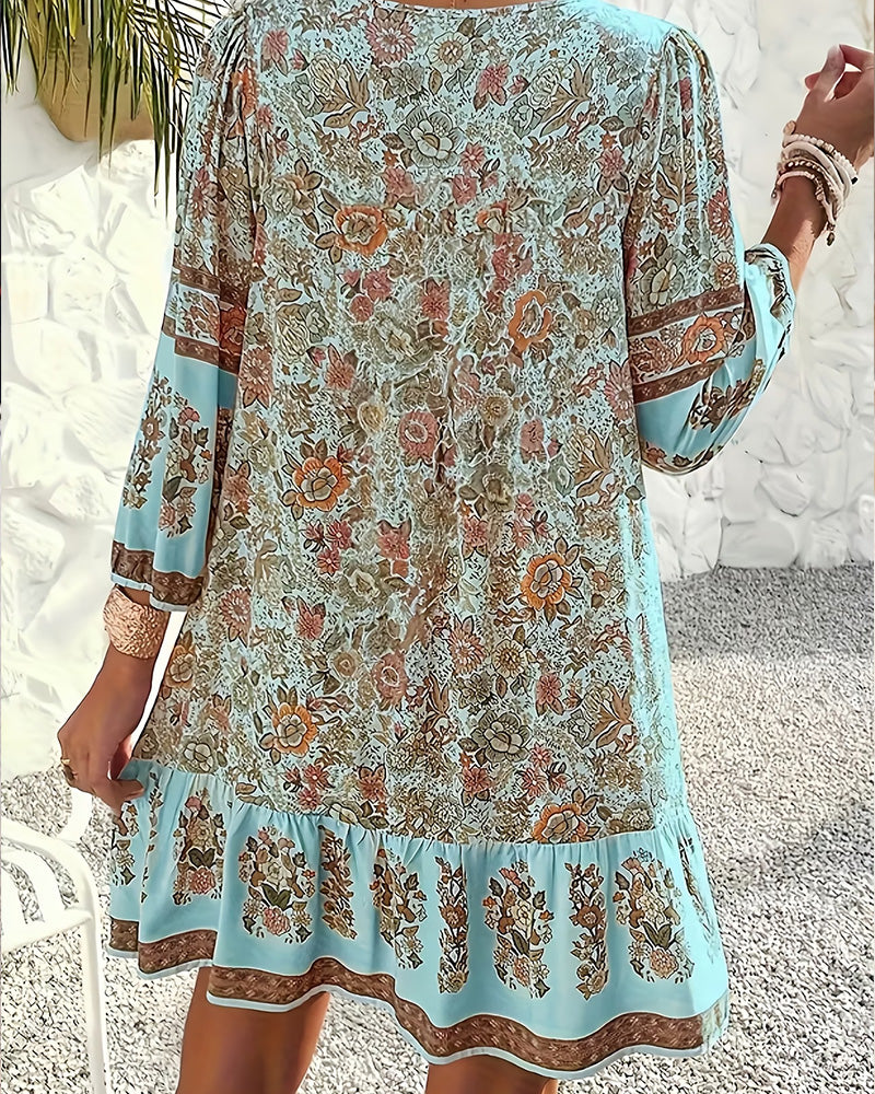 Robe Col V Attache Volant Floral