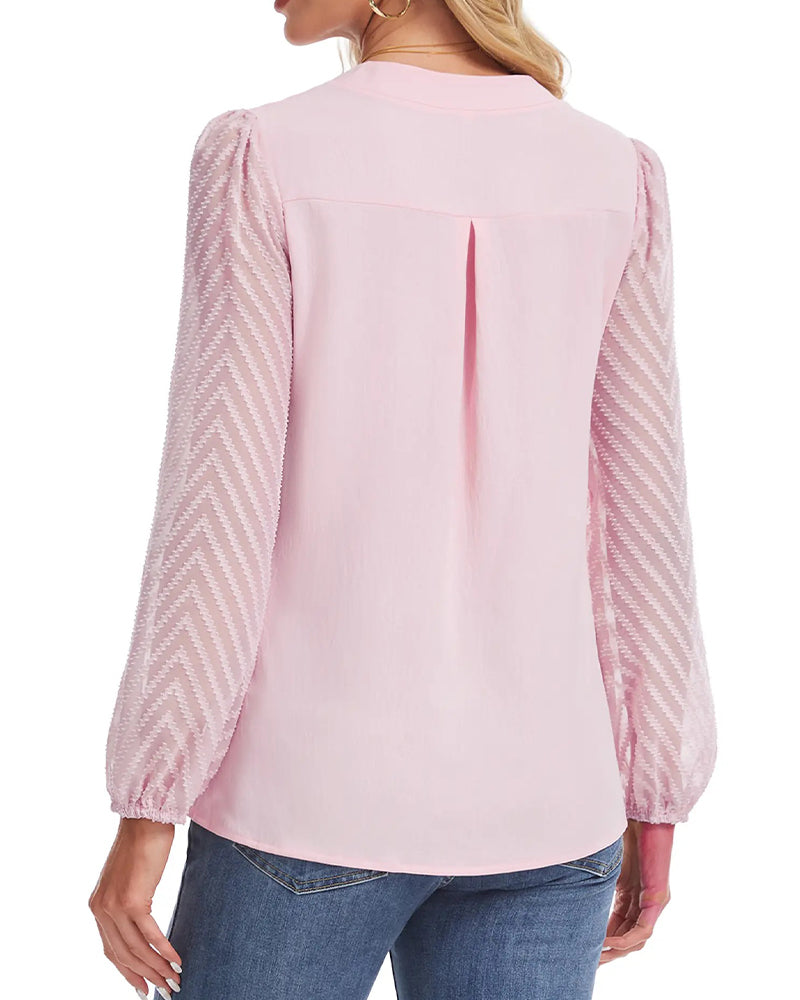 Blouse Col Montant Manche Longue Texturé Mesh
