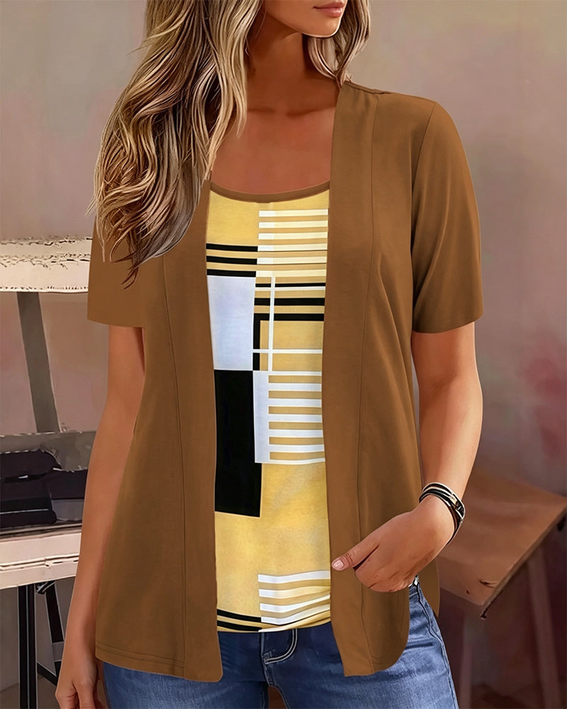 Blouse Patchwork Fausse Deux Pièces