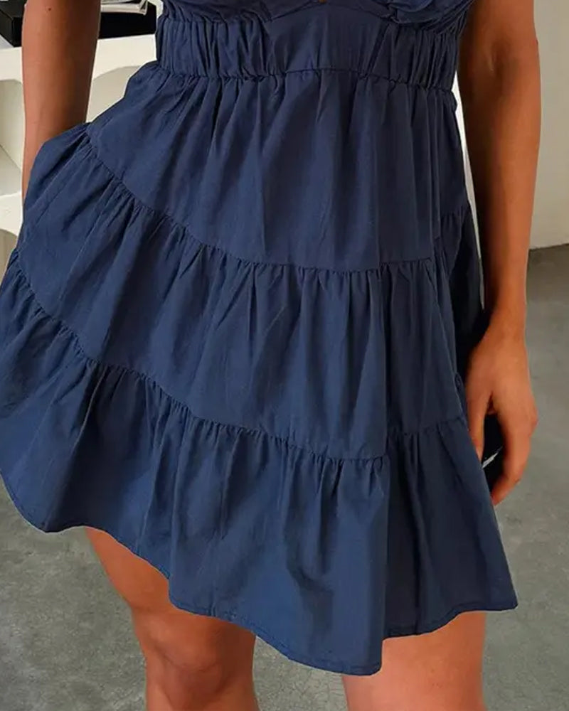 Robe Deep V Volant Sans Manches