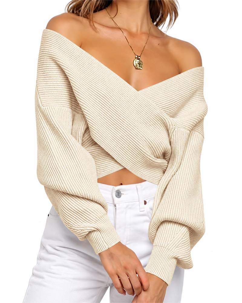 Pull Croisé Épaules Dénudées Court