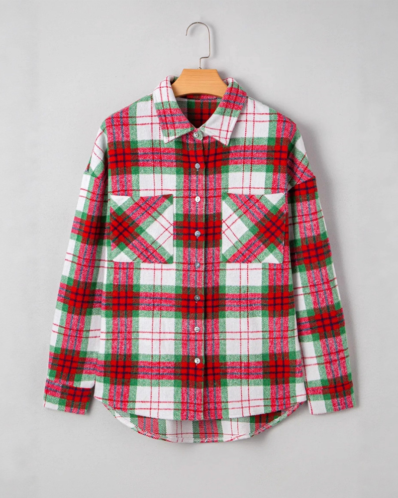 Manteau À Carreaux Laine Chemise Décontractée
