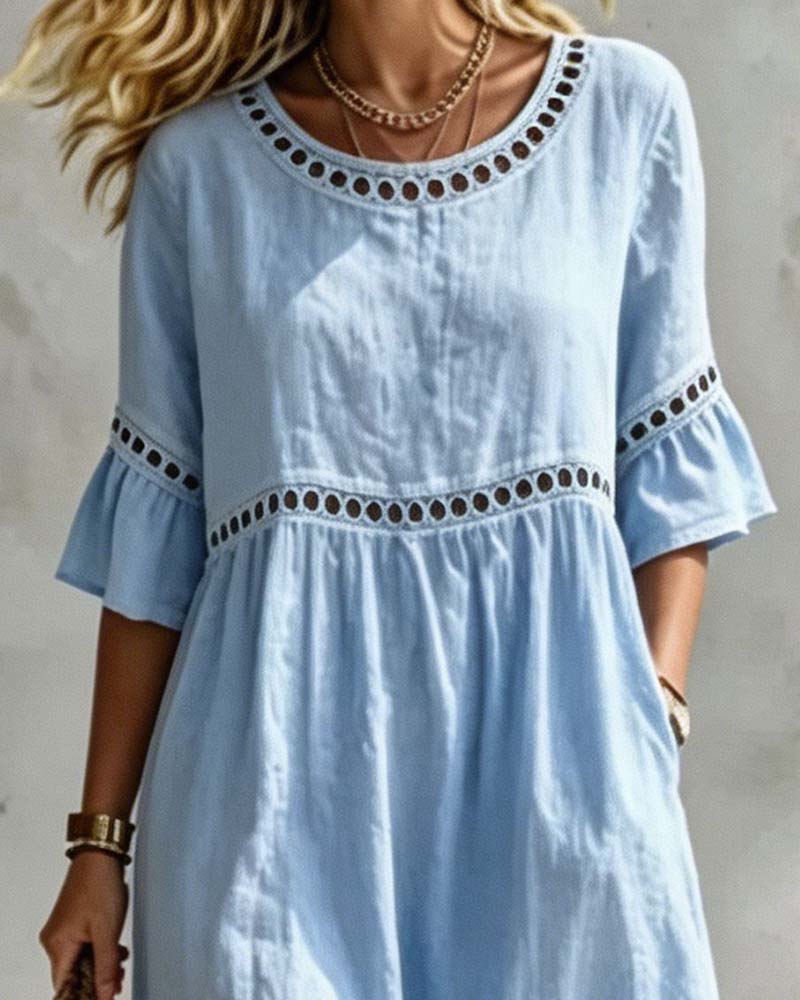 Robe Artistique À Jours Et Manches Courtes