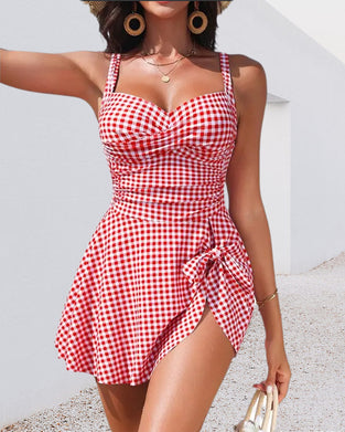 Une Pièce À Carreaux Halter Robe Nœud