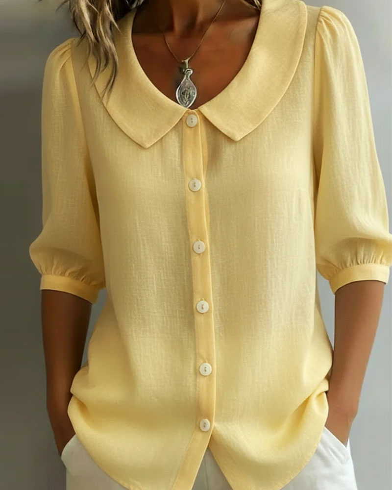 Chemise Coton Manche Moyenne Col Peter Pan