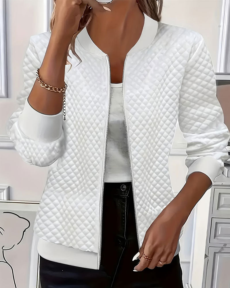 Manteau Matelassé Diamant Col Montant Fermeture Éclair