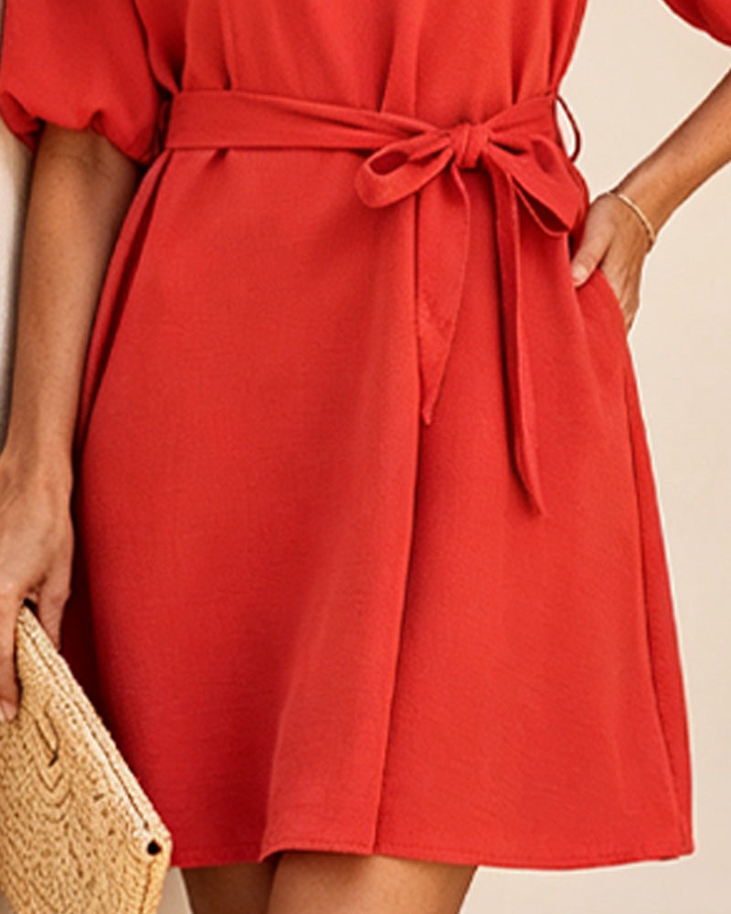 Robe Col V Décontractée Unie