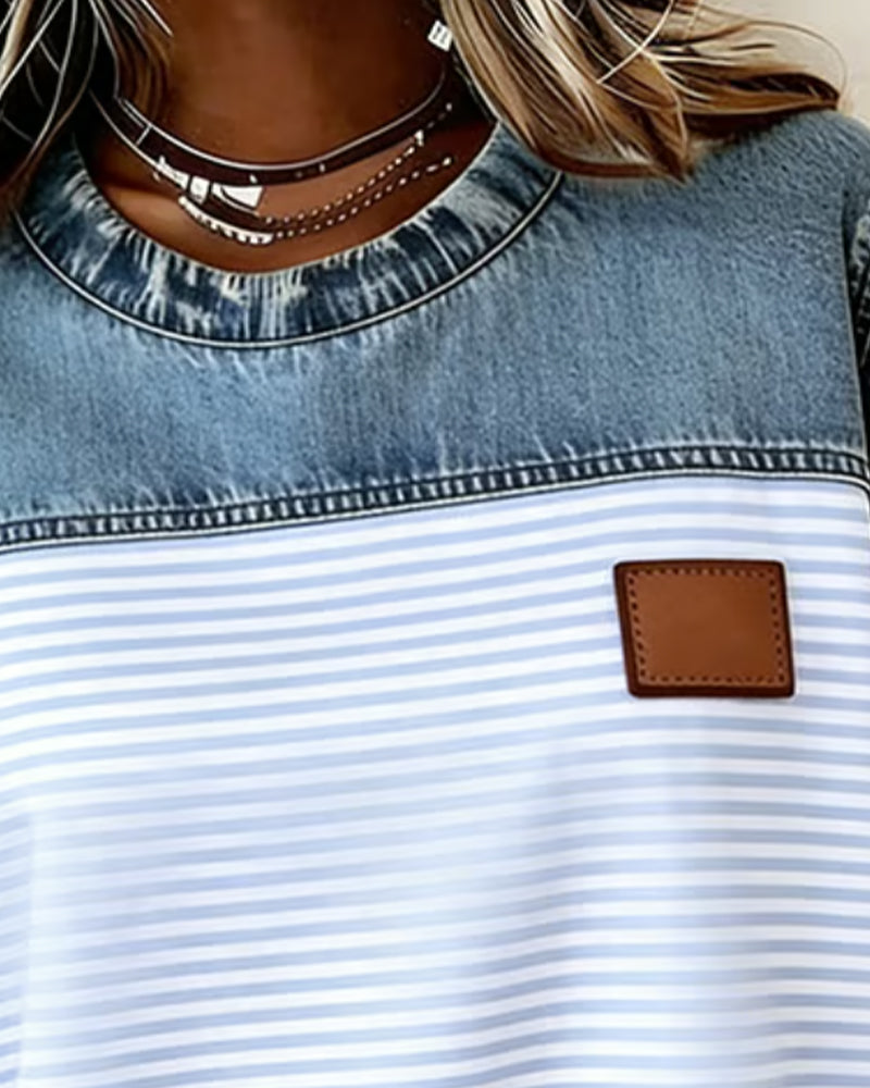Blouse Denim Panneau Rayure