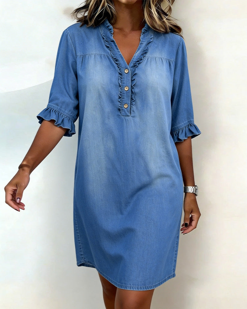Robe Volant Encolure V Denim