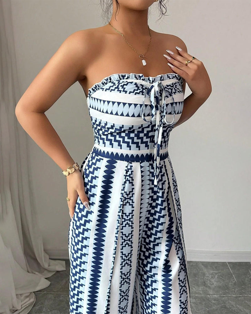Jumpsuit Géométrique Bandeau Fente Jambe Large