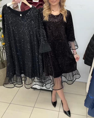 Robe Tendance À Manches Évasées Et Paillettes
