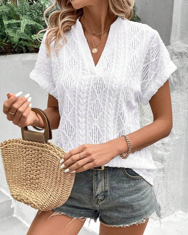Blouse Col En V Uni Creux Respirant