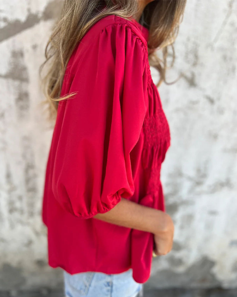 Blouse Mode Décontractée Manches Courtes Uni