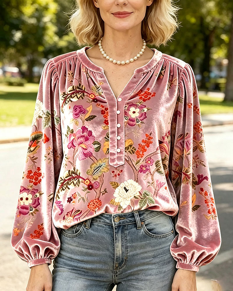Chemisier Col V Bouton Drapé Floral
