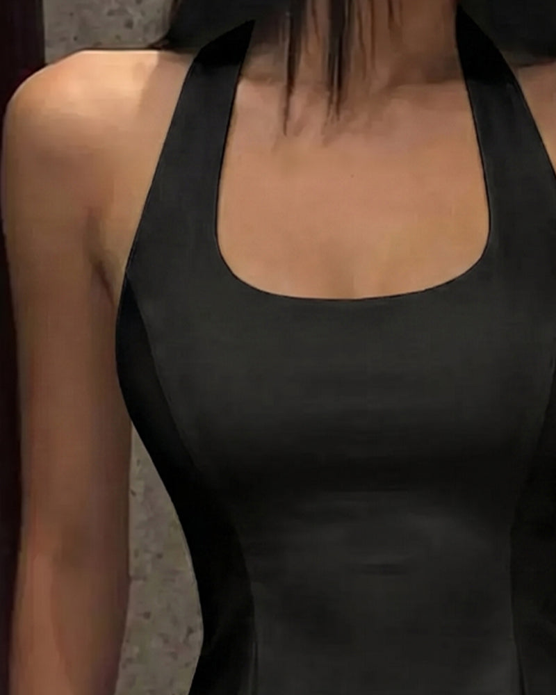 Tank Tops Halter Col Carré Chic