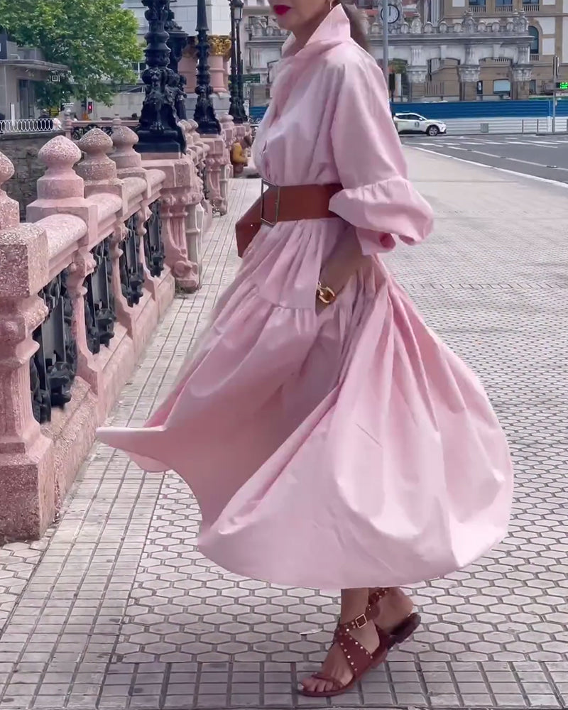 Robe jupe ample à revers de couleur unie