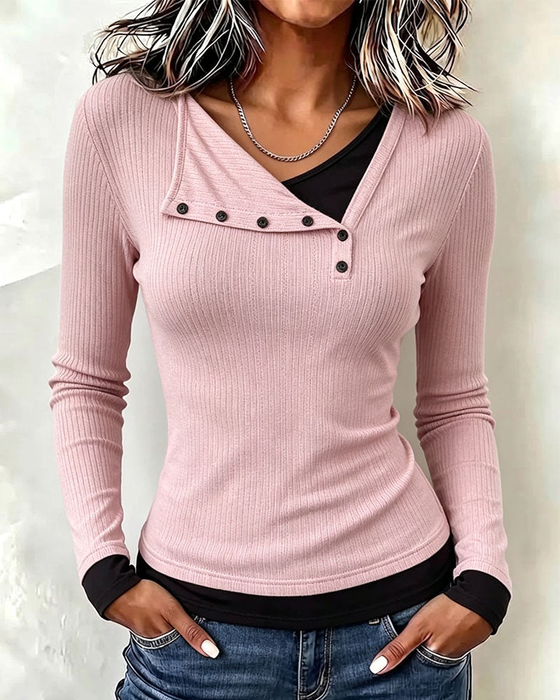 Haut Couleur Contrastante Faux Deux Pièces
