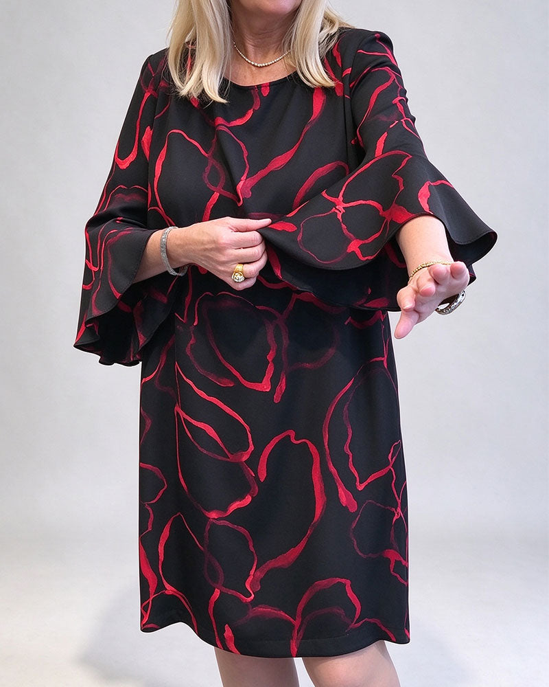 Robe Couleur Contrastante Col Rond Et Manches Cloche