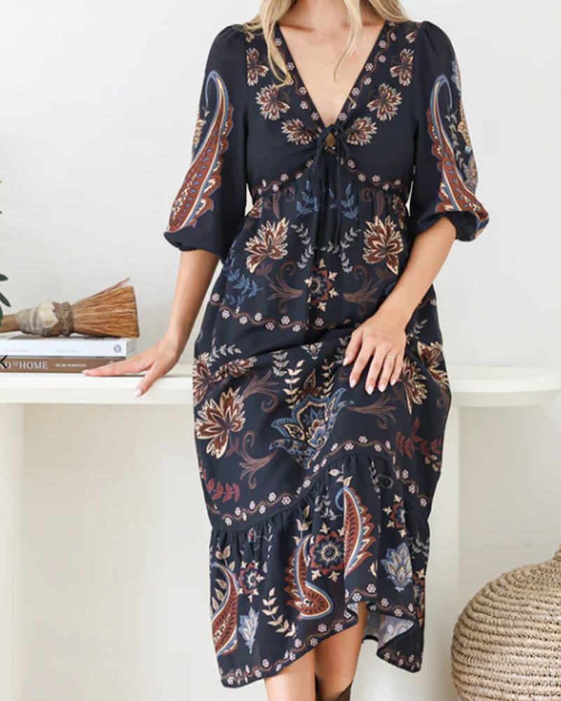 Robe Col V Manche Ballon