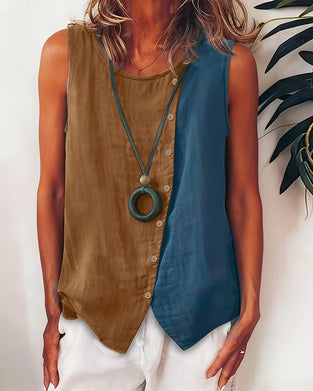 Débardeur Bloc De Couleur Sans Manches Lin