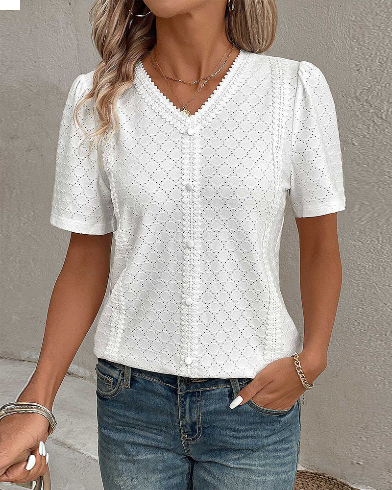 Top à manches bulles de couleur unie