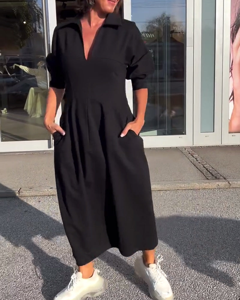 Robe décontractée de couleur unie à revers